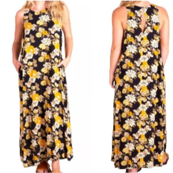 NATURAL LIFE Dresses & Skirts - Natural Life Sleeveless Maxi Dress | Black and Yellow Floral | Sleeveless | XS/S